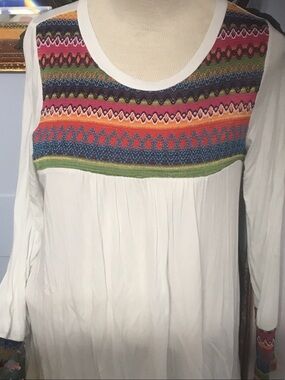 Sun n Moon White Tunic with Multicolor Embroidered Yoke